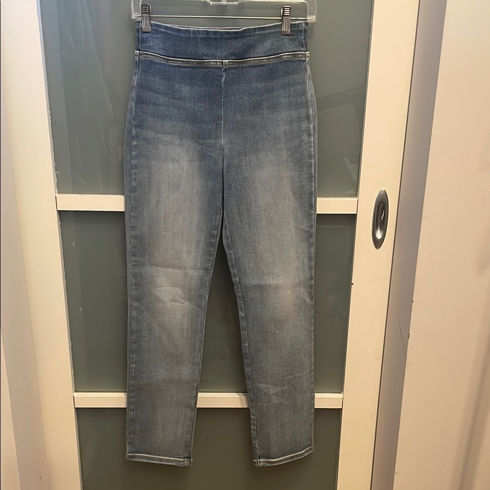 Sneak Peek Light Blue Denim Jean Leggings, Jeggings, one size
